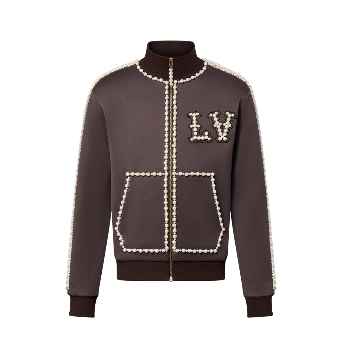 Technical Cotton Track Top Embellished With Pearls - Ready to Wear 